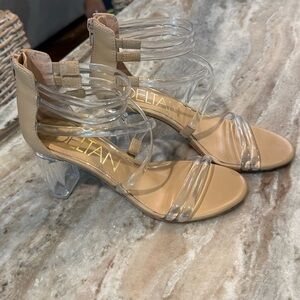 Women’s DELTAN Nicola clear strappy nude sandals- Size 7